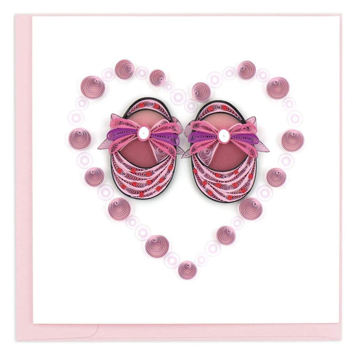 Luxury Quilling Greeting Card Pink Baby Girl Booties Mazel Tov Blank