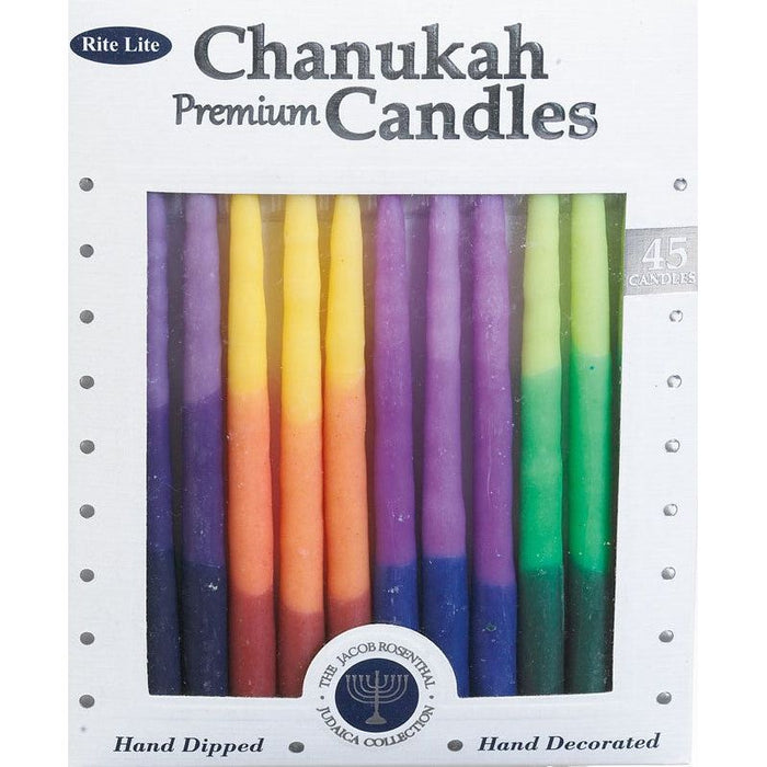 Chanukah Rainbow Hand Dipped Candles Premium Tri-Color