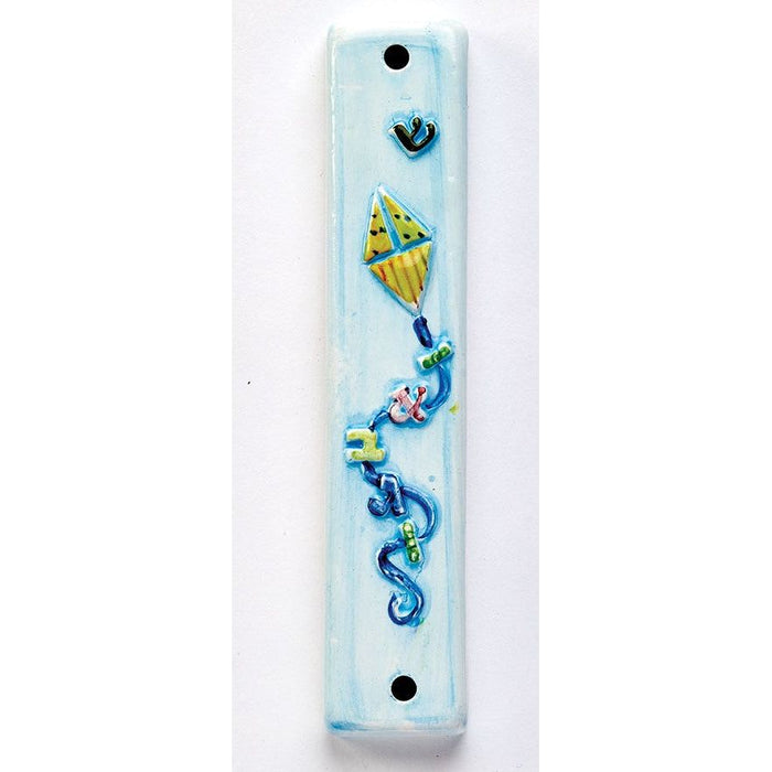 Ceramic Kite Mezuzah in Shades of Blue Kosher Parchment included