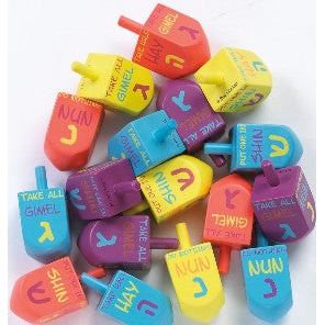 Chanukah Large Bold Painted Wood Dreidels with English Explanation 2.25"