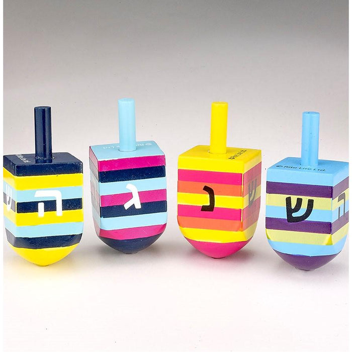 Multicolor Striped Large Hand Painted Dreidels SET of 4