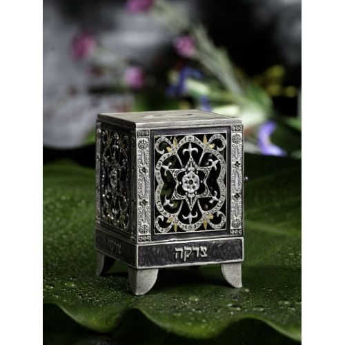 Gemstone Enamel Pewter Tzedakah Box Grey Reuven Masel Collection