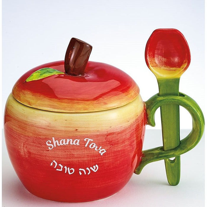 Apple Honey Ceramic Dish Set with  Spoon Jacob Rosenthal Judaica