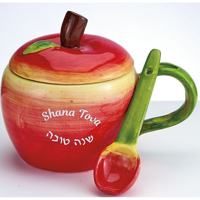 Apple Honey Ceramic Dish Set with  Spoon Jacob Rosenthal Judaica