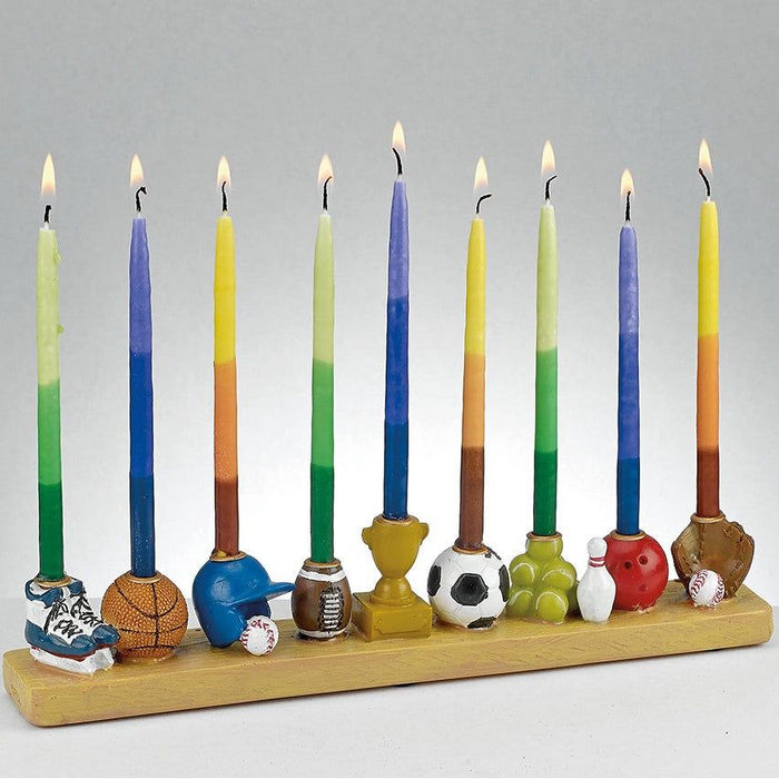 Sports Menorah Hand Painted Resin 12"x 2"