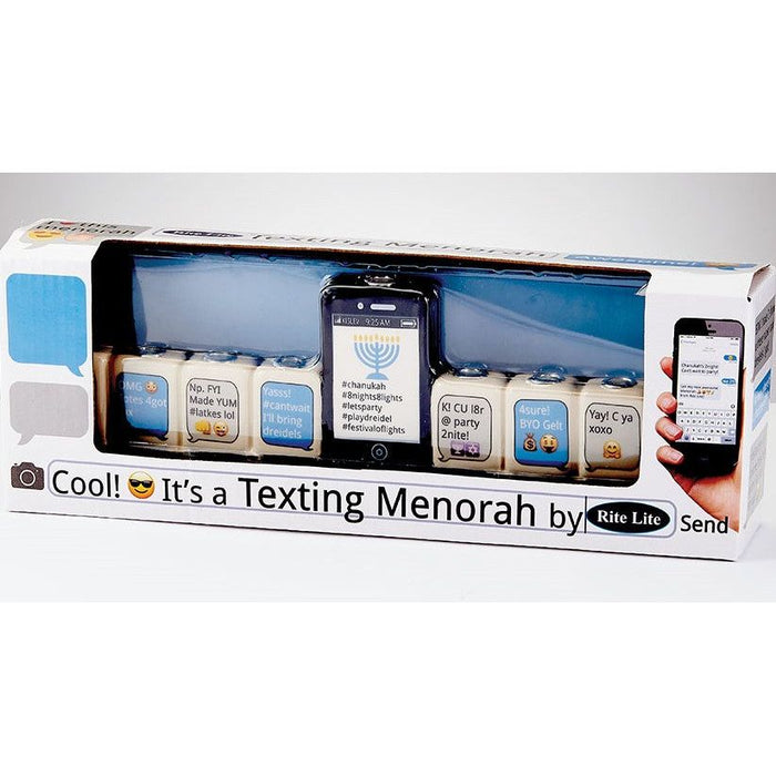 Hand Painted Chanukah Ceramic "Texting Menorah" 11.25" l x 1.75" w x 3.50"