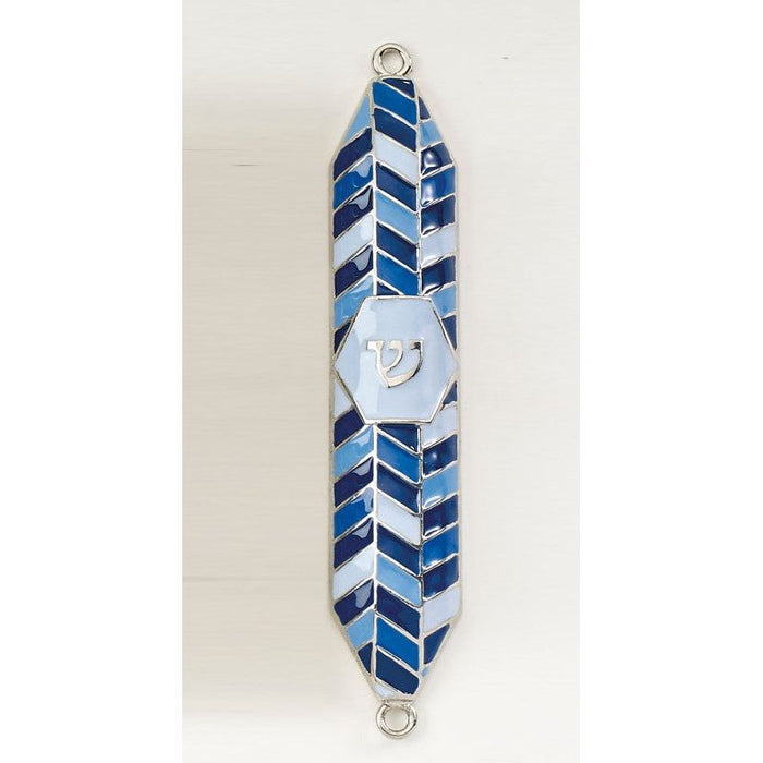 Geometric Blue Enameled Mezuzah 5" Kosher $42 Parchment included