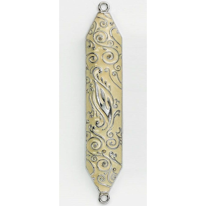 Ivory "Swirls" Enameled Mezuzah with Rhinestones-5" Kosher $42 Parchment included