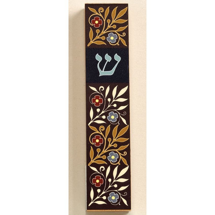 Dark Floral Aluminum & Lucite Mezuzah 5.5" Made in Israel Kosher $42 Parchment included