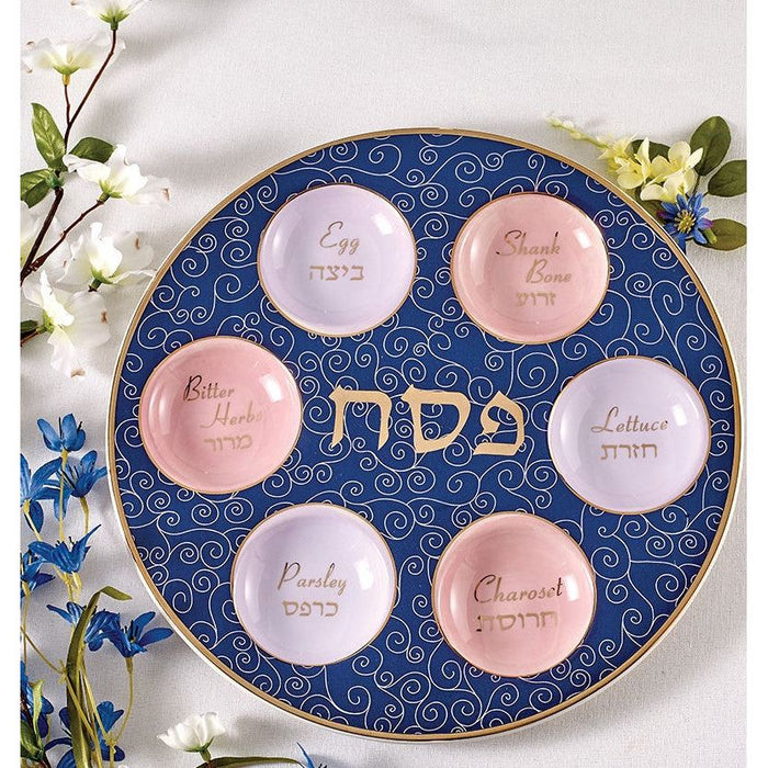 Classic Ceramic Seder Plate With Gold Accents 12"