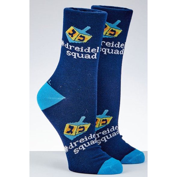 Chanukah Adult Crew Socks "Dreidel Squad" Sock Size 10-13. Fits Shoe Size 8-12