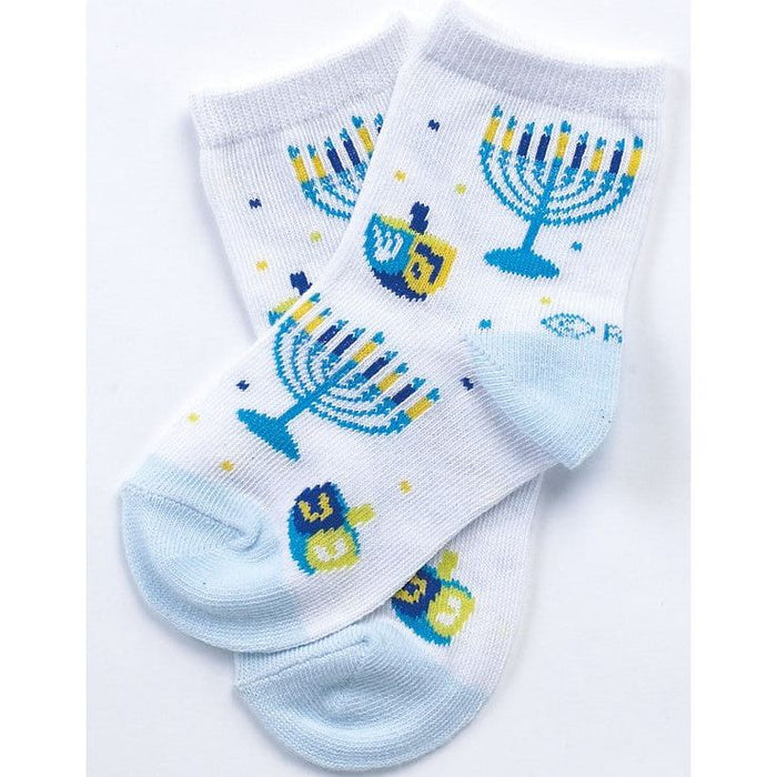 Chanukah Baby Socks "Dreidels, Menorahs" Sock Size 12-24 Mos