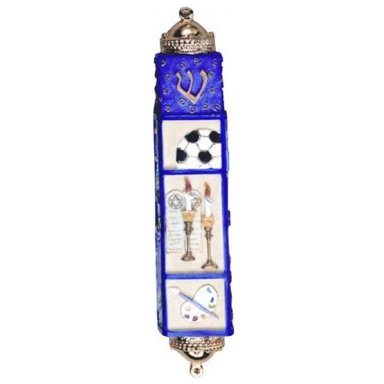 Girl's Sports Arts Jewish Symbols Hand Painted 3D Mezuzah by Reuven Masel Kosher Parchment included