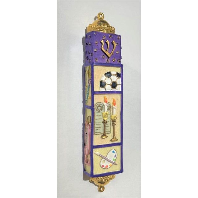 Girl's Sports Arts Jewish Symbols Hand Painted 3D Mezuzah by Reuven Masel Kosher Parchment included