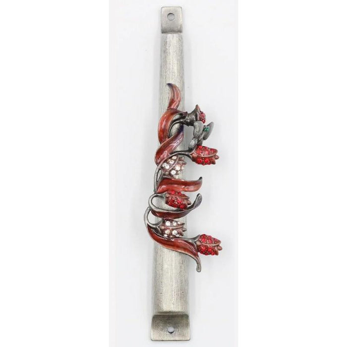 Jeweled Red Jem Floral Enamel Designer Mezuzah By Reuven Masel Kosher Parchment included