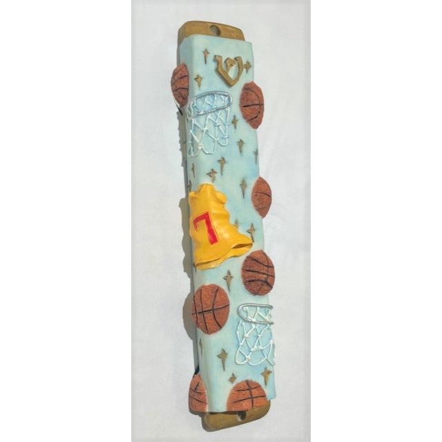 Basketball Sports Hand Painted 3D Mezuzah by Reuven Masel Kosher $42.00 Parchment included