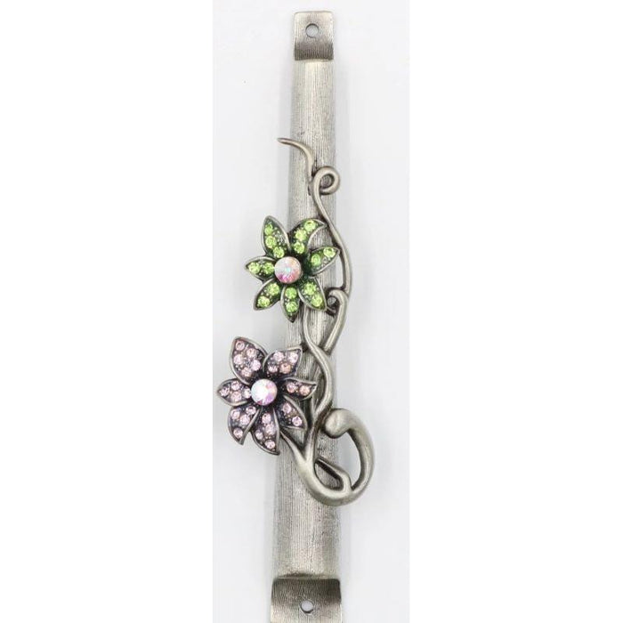 Jeweled in Pink Green Jem Floral  Designer Mezuzah By Reuven Masel Kosher Parchment included