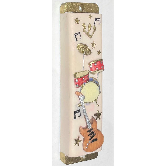 Girls Musical Instruments Hand Painted 3D Resin Mezuzah by Reuven Masel Kosher Parchment included