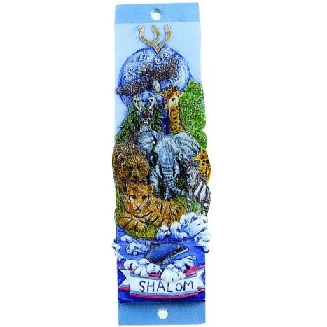 Children's Hand Painted Mezuzah "Wild Life - Shalom" By Reuven Masel Kosher Parchment Included