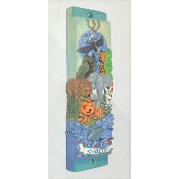 Children's Hand Painted Mezuzah "Wild Life - Shalom" By Reuven Masel Kosher Parchment Included