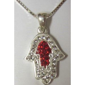 925 Sterling Silver Swarovsky Crystals Hamsa Pendant with Venetian Chain