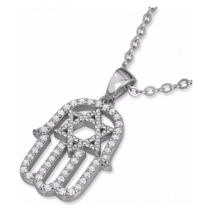 925 Sterling Silver Hamsa Star Swarovski Crystals  Necklace / Pendant with Chain Design may vary