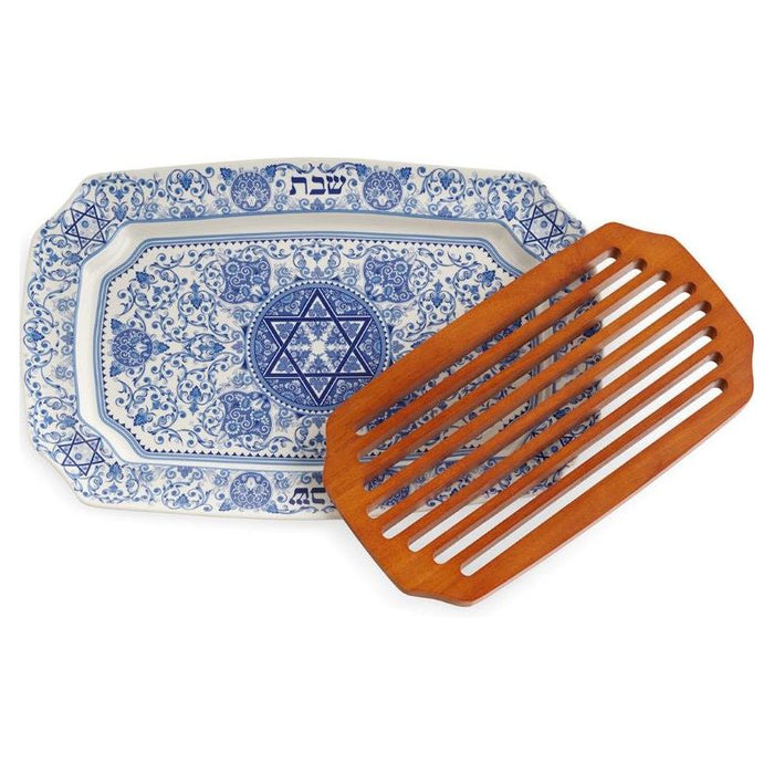 Spode Porcelain Shabbat Challah Tray Renaissance Judaica Wooden Insert Great Wedding Gift!