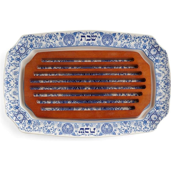 Spode Porcelain Shabbat Challah Tray Renaissance Judaica Wooden Insert Great Wedding Gift!