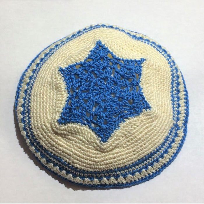 Magen David Star of David Crochet Kippah Yarmulke in Hawaiian Blue 6" Custom Hand Made in USA