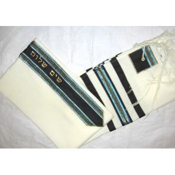 American Designer Bravo Teal Tallit - Grant Us Peace Atarah. By Precious Heirlooms