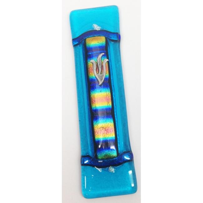 Rainbow Stripe Mezuzah Sky Turquoise 5.25" x 1.25" Kosher Parchment included