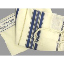 Blue / Gold / Lurex Wool Tallit / Talis 18'' x 72'' Hand made in Israel Web Offer 10% off