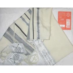 Traditional Tashbetz Tallit Tallis 100% Lamb Wool Gray / Silver Made in Israel