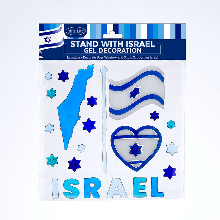 Stand with Israel Gel Window Decoration Map Stars of David Flag Heart