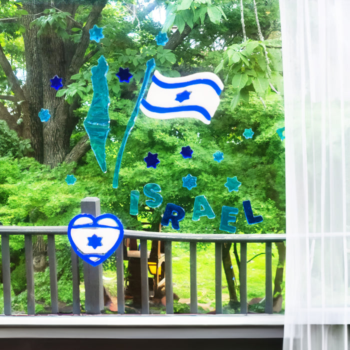 Stand with Israel Gel Window Decoration Map Stars of David Flag Heart