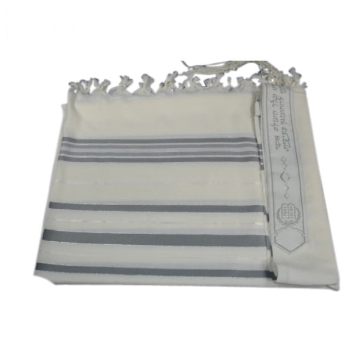 Traditional Tashbetz Tallit Tallis 100% Lamb Wool Gray / Silver Made in Israel
