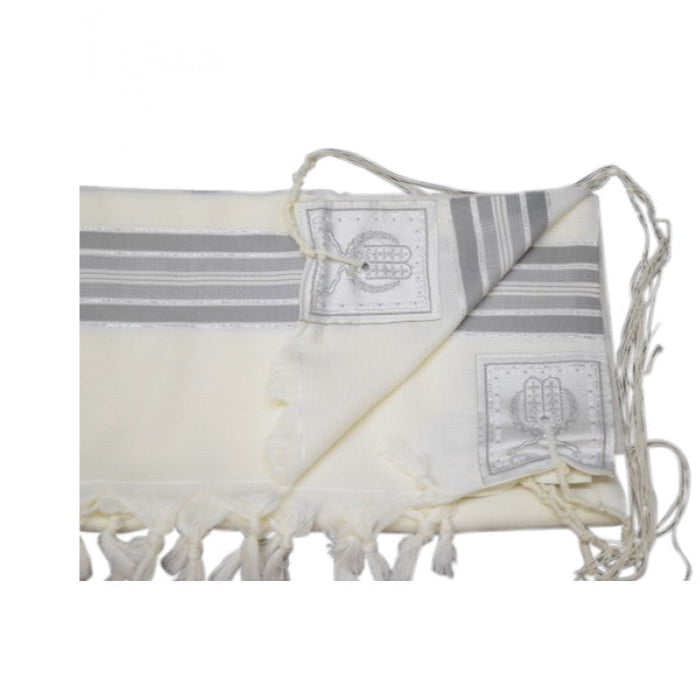 Traditional Tashbetz Tallit Tallis 100% Lamb Wool Gray / Silver Made in Israel