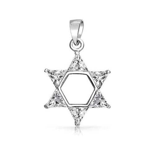 Designer's Small Cubic Zirconia Trillion Cut Star of David Necklace & Sterling Silver Chain