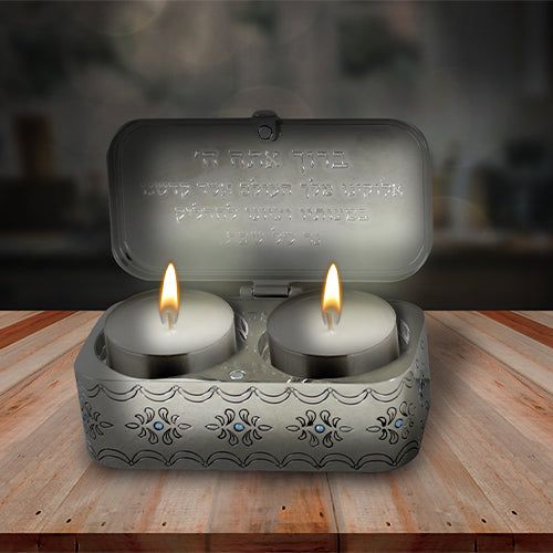 Floral Design Choshen Jeweled Travel Size Candlesticks In A Box With Cover