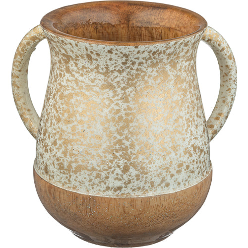 Mango Wood in Gold Handmade Washing Netilat Yadaim Cup 5.5"