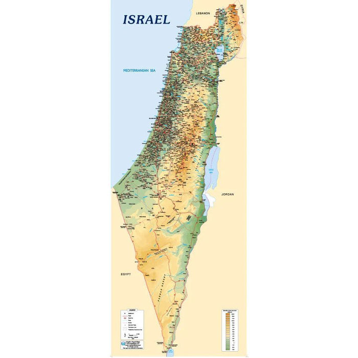 Laminated Updated Classroom Large Wall Map of ISRAEL in English 67"x 25.5" Made in Israel