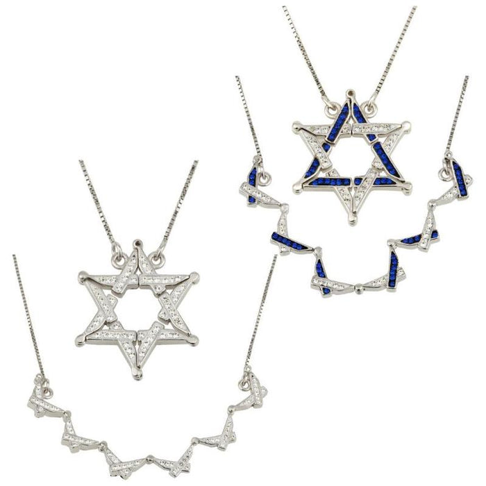 Butterfly Star of David 925 Sterling Silver CZ Reversible Necklace Sephardic Traditional Jewelry