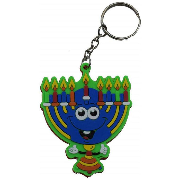 Izzy 'n' Dizzy Rubber Menorah Keychain Chanukah Gift - Cute Smiley Faced Menorah Key Ring Chanuk