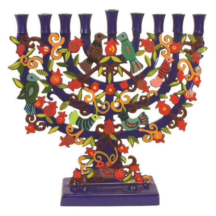 Chanukah Laser Cut Metal Menorah "Birds" Hand Painted by Emanuel in Israel