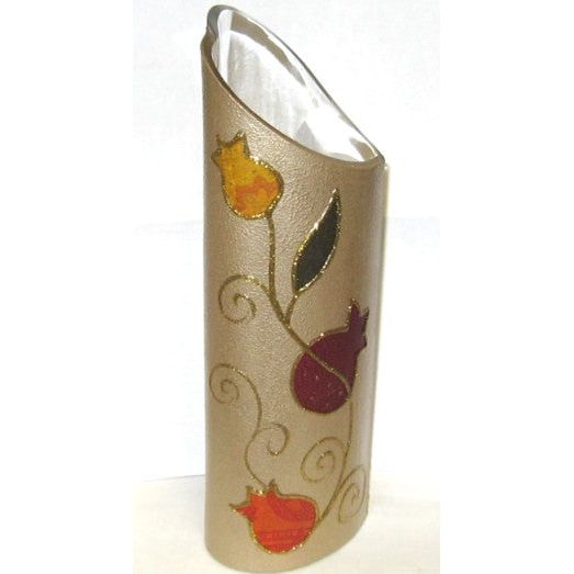 Artistic Glass "Pomegranates" Shabbat Vase - Exlusive Gift Item - Made in Israel by Lily ART