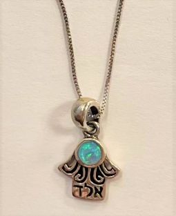 925 Sterling silver & Opal Whimsical Alef Lamed Dalet Hamsa Small pendant