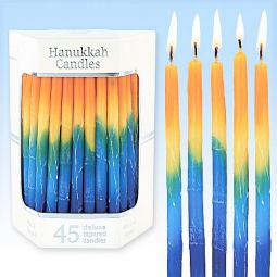 Chanukah Deluxe Sunburst Colored Candles 5 3/4" Set of 45  Appr. 60min