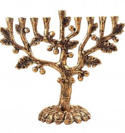 Artistic Olive Tree Metal Chanukah Menorah 9" high  in Antique Gold