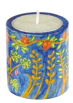 Memorial Candle Holder Seven Species Hand Painted by Emanuel
