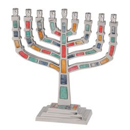 Knesset Style Chanukah Menorah Colorful Mosaic 10.75" x 9.75"